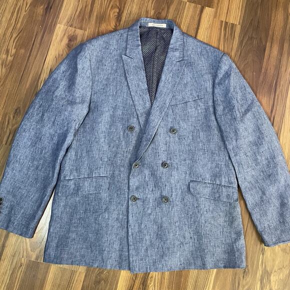 Joseph Abboud JOE Men’s 44 R Double Breasted 100% Linen Blazer - Heathered Blue - Picture 2 of 10